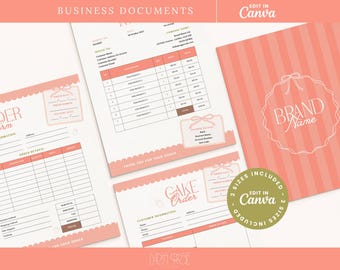 Plantillas editables de formularios de pedido de panadería: Diseño de lazo rosa (descarga digital de Canva)