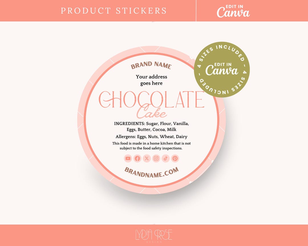 Editable Bakery Label Template: Custom Food Stickers, Cottage Law ...
