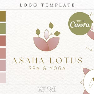 Pastel Yoga Logo Design Canva - Yoga Branding - Spa Logo  - Wellness Logo - Mini Branding Kit - Asana Lotus Logo -  Canva Logo Template