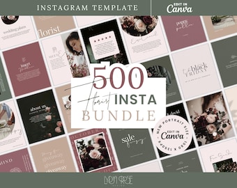Plantillas de Instagram para floristas: Kit de redes sociales de Canva en tonos verde y ciruela (más de 500 publicaciones)