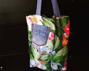 cotton bag Tote large flowers