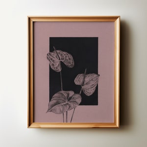 LACELEAF. Floral Charcoal Drawing, Original Charcoal Drawing, Botanical Fine Art Print, Vintage Art Print