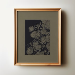 HYDRANGEA BUSH. Floral Charcoal Drawing, Original Charcoal Drawing, Botanical Fine Art Print, Vintage Art Print