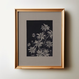 DAISY PATCH. Floral Charcoal Drawing, Original Charcoal Drawing, Botanical Fine Art Print, Vintage Art Print