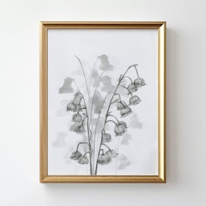 LILY OFTHE VALLEY. Floral Charcoal Drawing, Original Charcoal Drawing, Botanical Fine Art Print, Vintage Art Print