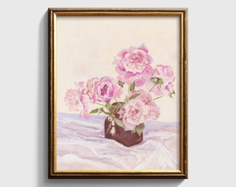 Peony Pastel Drawing: Floral Fine Art Print, Vintage Botanical