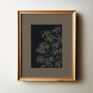 CONEFLOWER BUSH. Floral Charcoal Drawing, Original Charcoal Drawing, Botanical Fine Art Print, Vintage Art Print