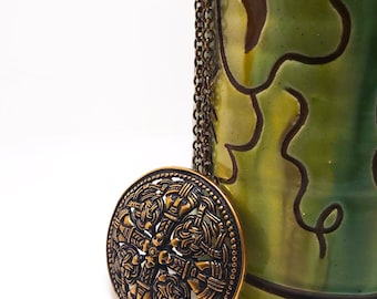 Sigmund Espeland, noruego, vintage, colgante/broche y cadena de bronce estilo vikingo, Noruega, serie Snorre, celta, nórdico, dioses vikingos