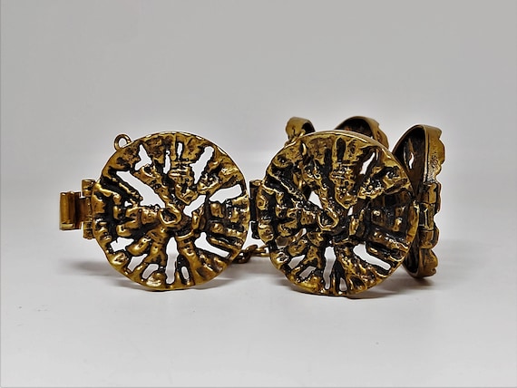 Bracelet Moderniste Bronze Vintage - Design Brutaliste Scandinave Finlande - Occasion