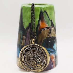 Jorma Laine, Finland, vintage, modernist, bronze partly open-work  pendant necklace from the series &quot;chic&quot;, Finland, Finnish, Suomi,Nordic