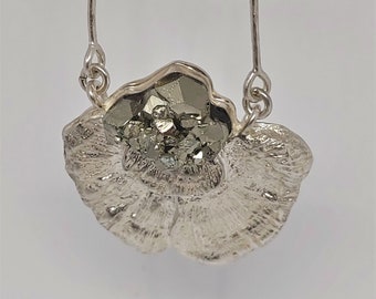 Swedish designer silver and pyrite pendant and necklace,  Ekeblad, Ljungby, 1998, Scandinavia, organic,