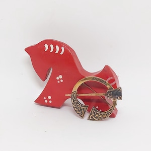 Vintage Bronze Viking Fibula Brooch by Astri Holthe, Stamped Bronse, Norwegian Designer Jewelry, Nordic Knotwork, 1970s, Celtic,