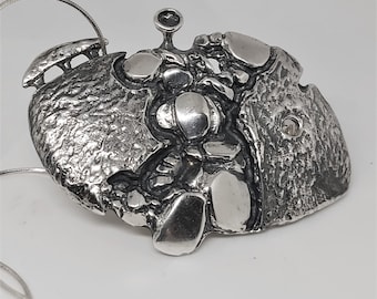 Very rare Studio Else & Paul, sculptural necklace/pendant/brooch/pin in sterling/silver,brutalist,Scandinavian Norwegian Modernist Brutalist