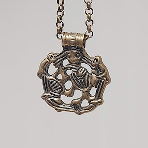 Sigmund Espeland, norvegese, vintage, ciondolo e catena in bronzo in stile vichingo, Norvegia, serie Snorre, scandinavo, celtico, nordico, 1960-1970