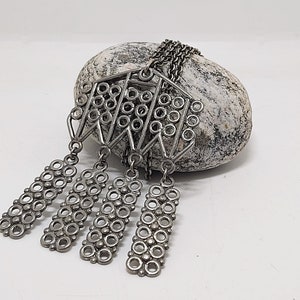 Vintage Norwegian, statement pewter pendant and chain.  Mid-century-modern, modernism, design K.M.J, Norway, bunad, Scandinavian, 1960-1970s