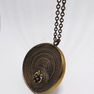 Huge vintage bronze pendant necklace, Jorma Laina &quot;Chic&quot; (Sombrero) , 1970s Finland, Finnish, scandinavia, brutalistic, modernism, tactile