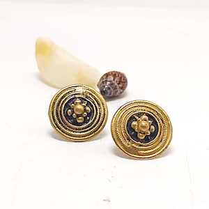 Vintage Norwegian, Sigmund Espeland,viking style button bronze earrings from the Snorre series, Norway, Nordic, celtic style