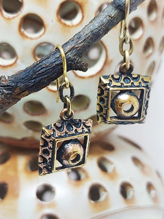 Vintage Finnish bronze earrings, Pentti Sarpaneva