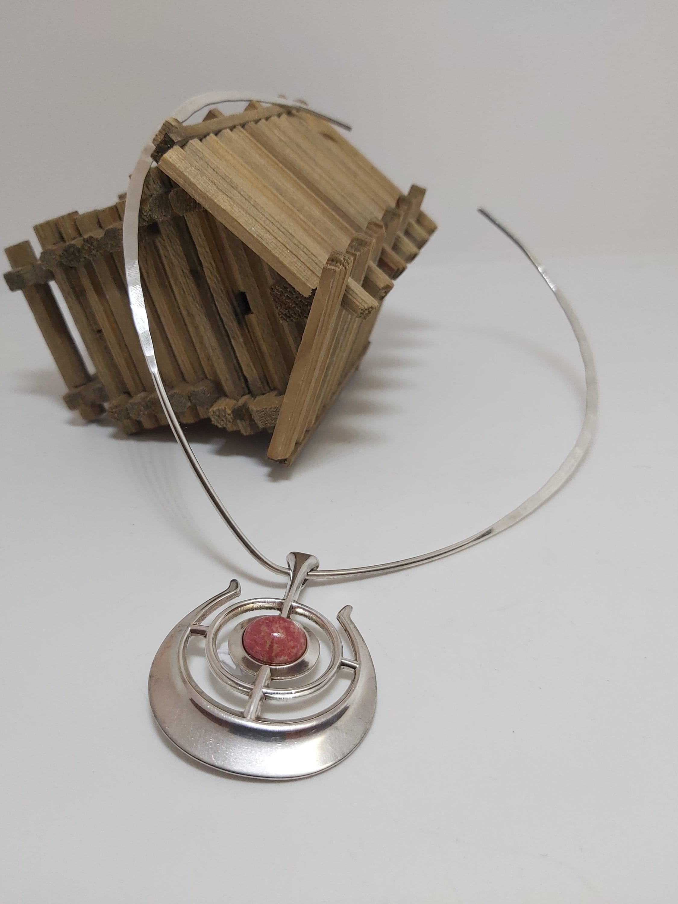 Sterling Silver Bjorn Sigurd Ostern,David Andersen,Viking Ship pendant with Thulite, sterling silver neckring, torc. Norway