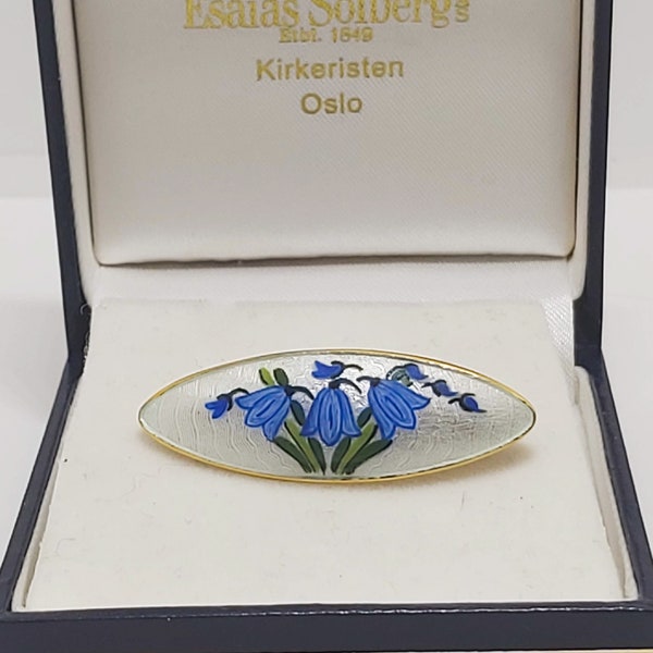 Vintage Sterling silver and guilloche enamel bluebell brooch,pin, Kjell Eftedahl, 1960-1970, Sandefjord, Norway,Norwegian, Scandinavia