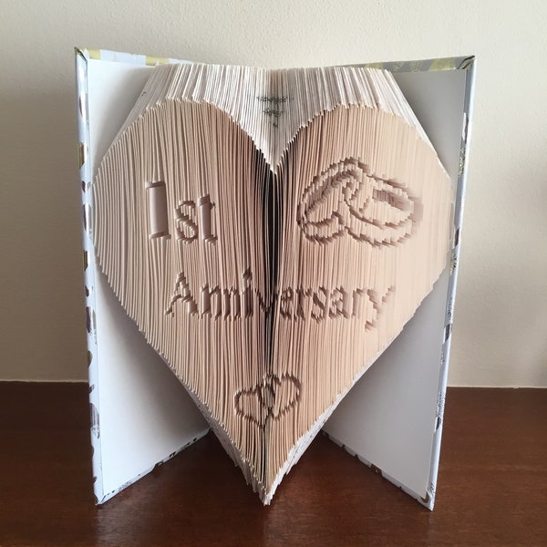 Handmade folded book art, 1st wedding anniversary heart gift, made to order