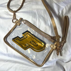 Clear Stadium Crossbody Bag: Gold Letter Patch, Gameday Purse