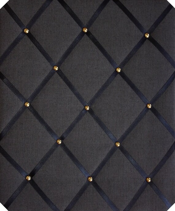 Classic Size Black Linen Memo Board with Gold Studwork