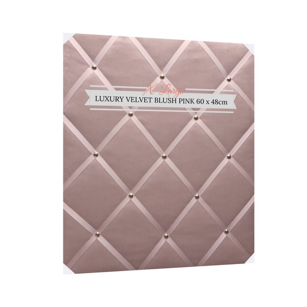 Blush Pink Velvet & Gold Trim,X-Large Fabric Notice Board Hangs Portrait  60x48cm/24x18" Memo Board,Message Board, Bulletin, Photo Board