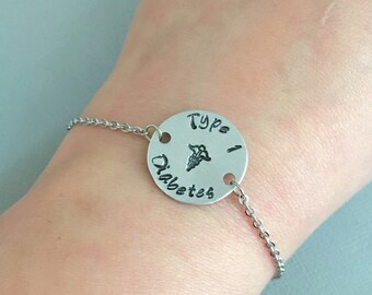 Type 1 Diabetes Bracelet, Medical Bracelet, Medical Alert, Med ID, Hand Stamped Jewelry, Diabetes Awareness Bracelet, Medical ID, Insulin