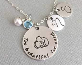 Te mooi voor aarde Ketting, Angel Wing, Twin Ketting, Infant Loss, Memorial Gift, Remembrance Gift, Baby Loss, Miskraam Sieraden