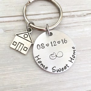 Personalized First Home Keychain, Home Sweet Home, Home Charm, House Keychain, New Home Gift, Wedding Gift, Housewarming Gift, Realtor Gift