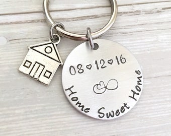 Personalized First Home Keychain, Home Sweet Home, Home Charm, House Keychain, New Home Gift, Wedding Gift, Housewarming Gift, Realtor Gift