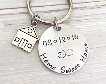 Personalized First Home Keychain, Home Sweet Home, Home Charm, House Keychain, New Home Gift, Wedding Gift, Housewarming Gift, Realtor Gift