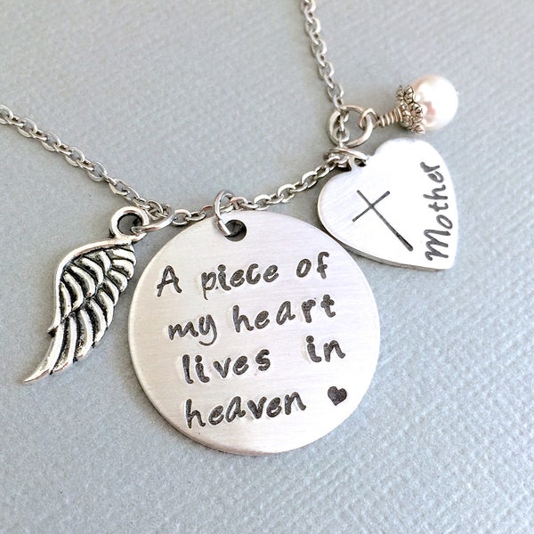 Personalized Memorial Necklace, A Piece of My Heart Lives In Heaven, Remembrance Jewelry, Memorial Necklace, Loss of Loved One, Custom Name