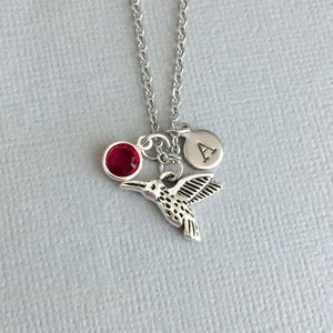 Aangepaste kolibrie ketting, vogelliefhebber, vogel ketting, geboortesteen ketting, eerste ketting, sierlijke kolibrie, kolibrie charme