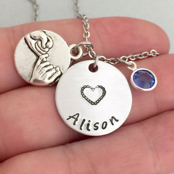 Personalized Pinky Promise Necklace, Best Friends Necklace, BFF Necklace, Friend Necklace, Name Necklace, Birthstone Necklace, AnesandEve