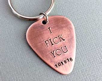 Double Sided Guitar Pick Keychain, I Pick You, Personalised Guitar Pick, Groom Gift, Wedding Gift for Him, Mens Gift, Musician Gift