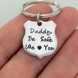 Small Be Safe Keychain, Gift for Daddy, Police Badge Keychain, Father&#39;s Day Gift