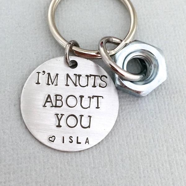 I Am Nuts About You Keychain, Boyfriend Gift, Gift for Him, Anniversary Gift, Nut Keyring, AnesandEve