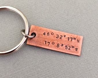 Small Vintage Coordinate Keychain, Gift for Boyfriend, Anniversary Gift, Husband Gift, Gift for Him, Best Friend Gift, Stocking Stuffer