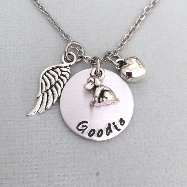 Custom Pet Memorial Necklace, Remembrance Necklace, Dog Charm, Dog Lover, Angel Wing, Heart Necklace, Pet Jewelry, Pet Loss Gift, AnesandEve