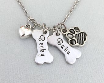 Personalised Dog Bone Necklace, Rescue Mom Necklace, Dog Mom Gift, Pet Memorial Necklace, Pet Owner Gift, Dog Paw, In Memory of Dog Necklace