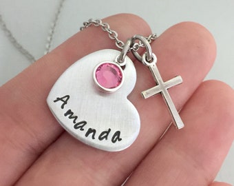 Little Girl Baptism Necklace, Baptism Necklace, First Communion Gift, Cross Necklace, Christening Jewelry, Birthstone Necklace, Name Jewelry