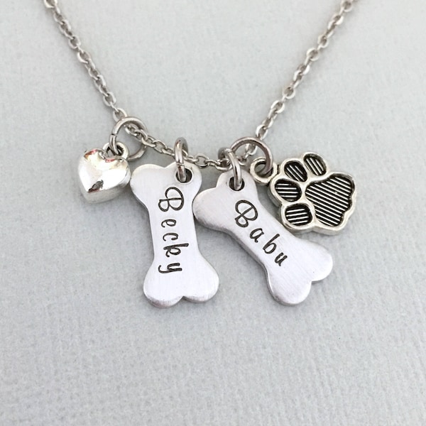 Personalised Dog Bone Necklace, Rescue Mom Necklace, Dog Mom Gift, Pet Memorial Necklace, Pet Owner Gift, Dog Paw, In Memory of Dog Necklace