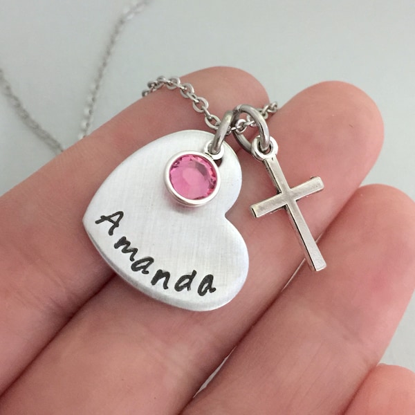 Little Girl Baptism Necklace, Baptism Necklace, First Communion Gift, Cross Necklace, Christening Jewelry, Birthstone Necklace, Name Jewelry