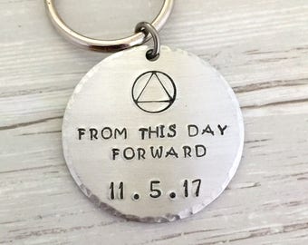 Sober Anniversary Keychain, Sobriety Gift, Sobriety Date, Recovery Keychain, Addiction Recovery Gift, AA Recovery Jewelry, Motivational Gift