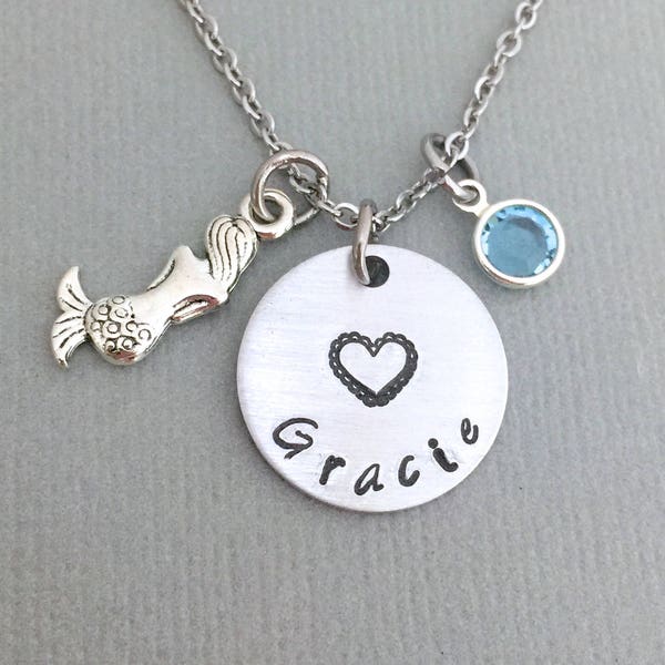 Personalized Mermaid Necklace, Little Girl Necklace, Mermaild Lover Gift, Name Necklace, Birthstone Necklace, Ocean Lover Gift, AnesandEve