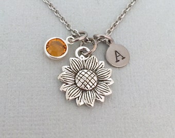 Gepersonaliseerde zonnebloem ketting, bloemenmeisje cadeau, bruidsmeisje ketting, huwelijkscadeau, eerste ketting, Valentijnsdag geschenk, cadeau voor haar