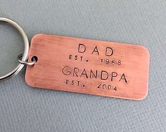 Personalized Grandpa Keychain, Grandpa Gift, Fathers Day, Grandfather Gift, Rustic Copper, CAN'T be stamped on the back, ONE side ONLY