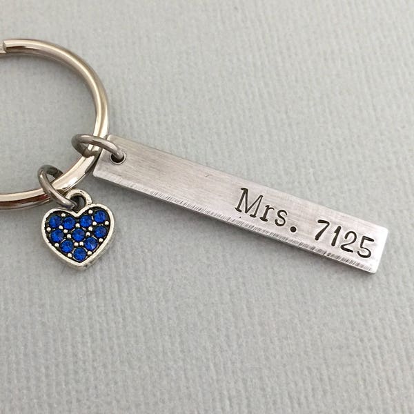 Personalized Police Wife Keychain, Law Enforcement, Police Officer Gift, Badge Number Keychain, Thin Blue Line, Police Girlfriend